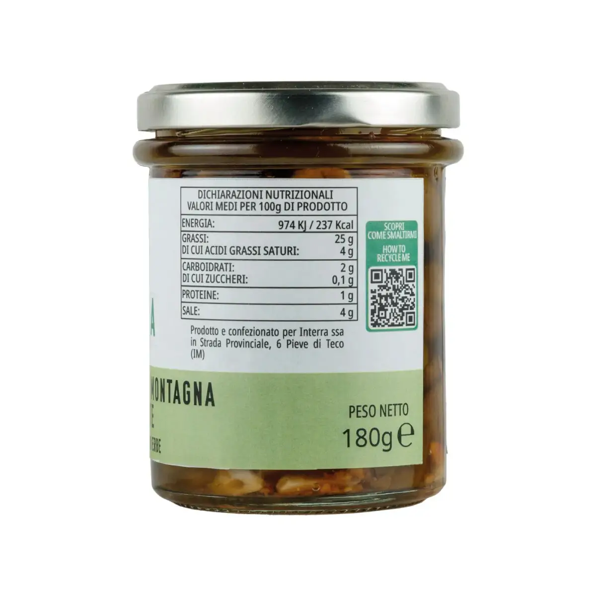 Olive Taggiasche di Montagna denocciolate in Extra Vergine con erbe mediterranee - 180g