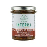 Olive Taggiasche di Montagna denocciolate in Extra Vergine con Aglio di Vessalico e peperoncino - 180g