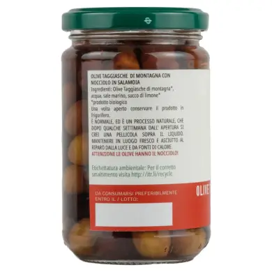 Olive Taggiasche di Montagna in salamoia "Tradizione sostenibile" con nocciolo (300g)