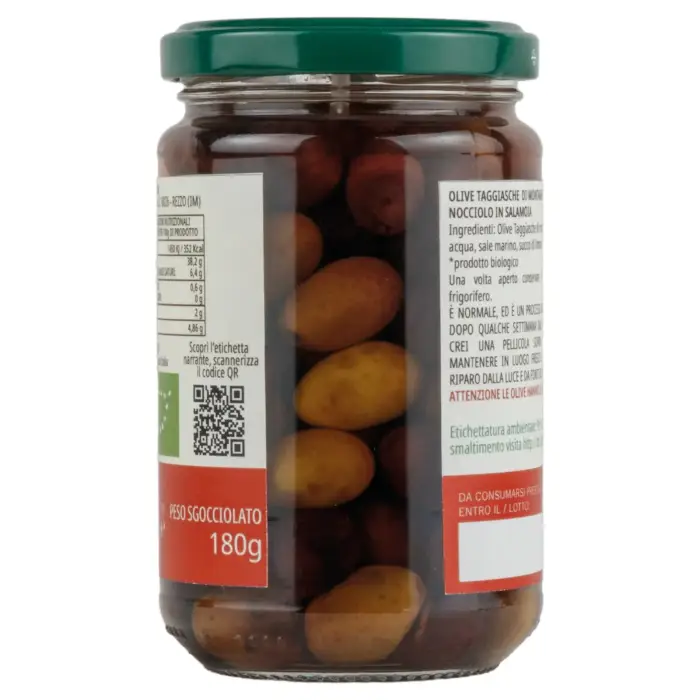 Olive Taggiasche di Montagna in salamoia "Tradizione sostenibile" con nocciolo (300g)