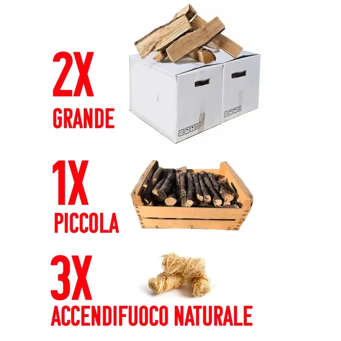 Kit Legna di olivo non trattata (piccola e grande) - Bundle 35 kg per barbecue 5/6 persone