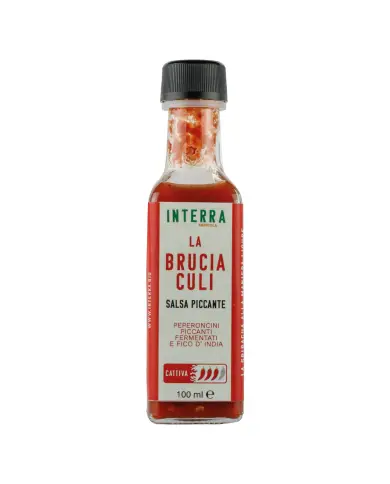 Salsa piccante con mix peperoncini rossi e succo di fico d'India "Brucia Culi" bottiglia molotov da 0,1 litri