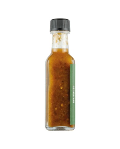 Salsa medio piccante con peperoncini verdi e sale affumicato all'olivo bio "Lo spazzacamini" bottiglia molotov 0,1 litri